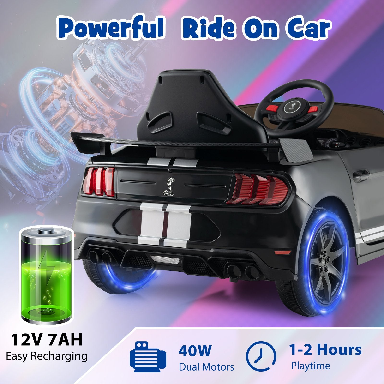 12V Licensed Ford Mustang Shelby GT500 Kids Ride on Car with Remote Control for Kids Aged 3-8, Black Powered Ride On Toys   at Gallery Canada