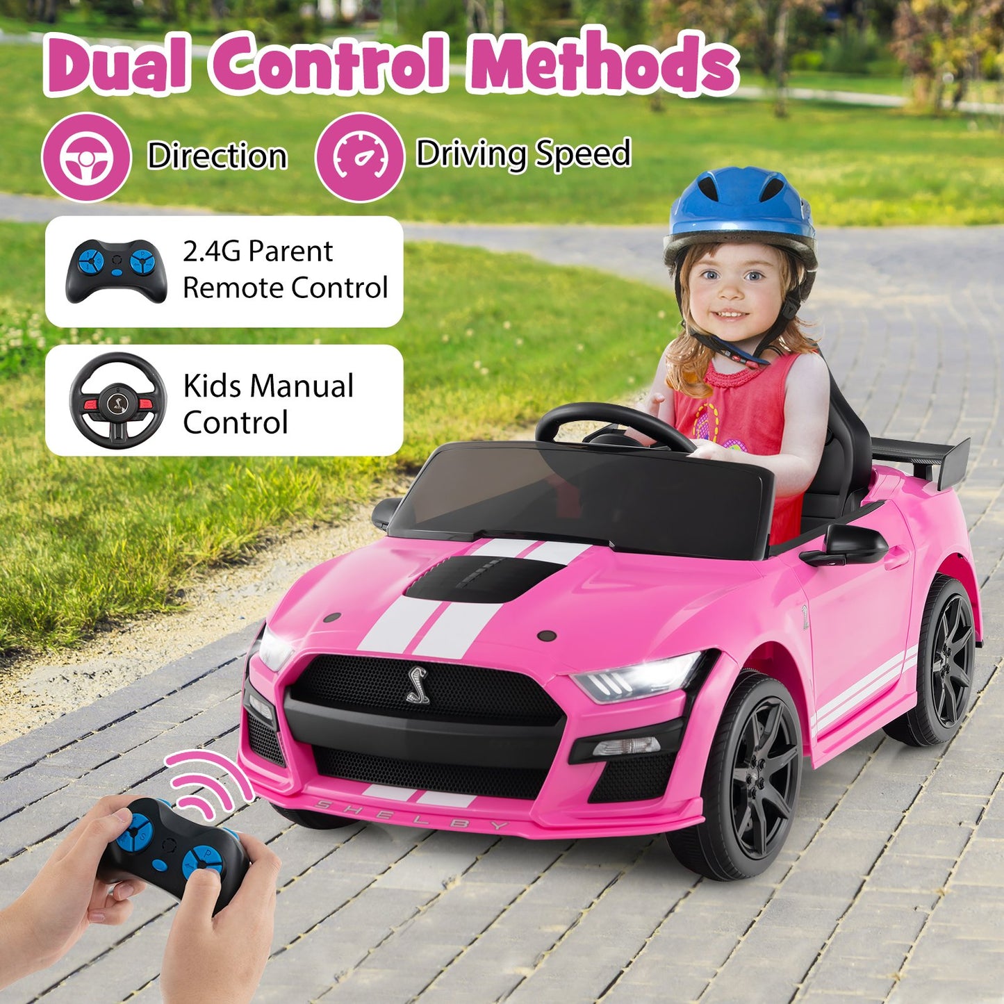 12V Licensed Ford Mustang Shelby GT500 Kids Ride on Car with Remote Control for Kids Aged 3-8, Pink Powered Ride On Toys   at Gallery Canada