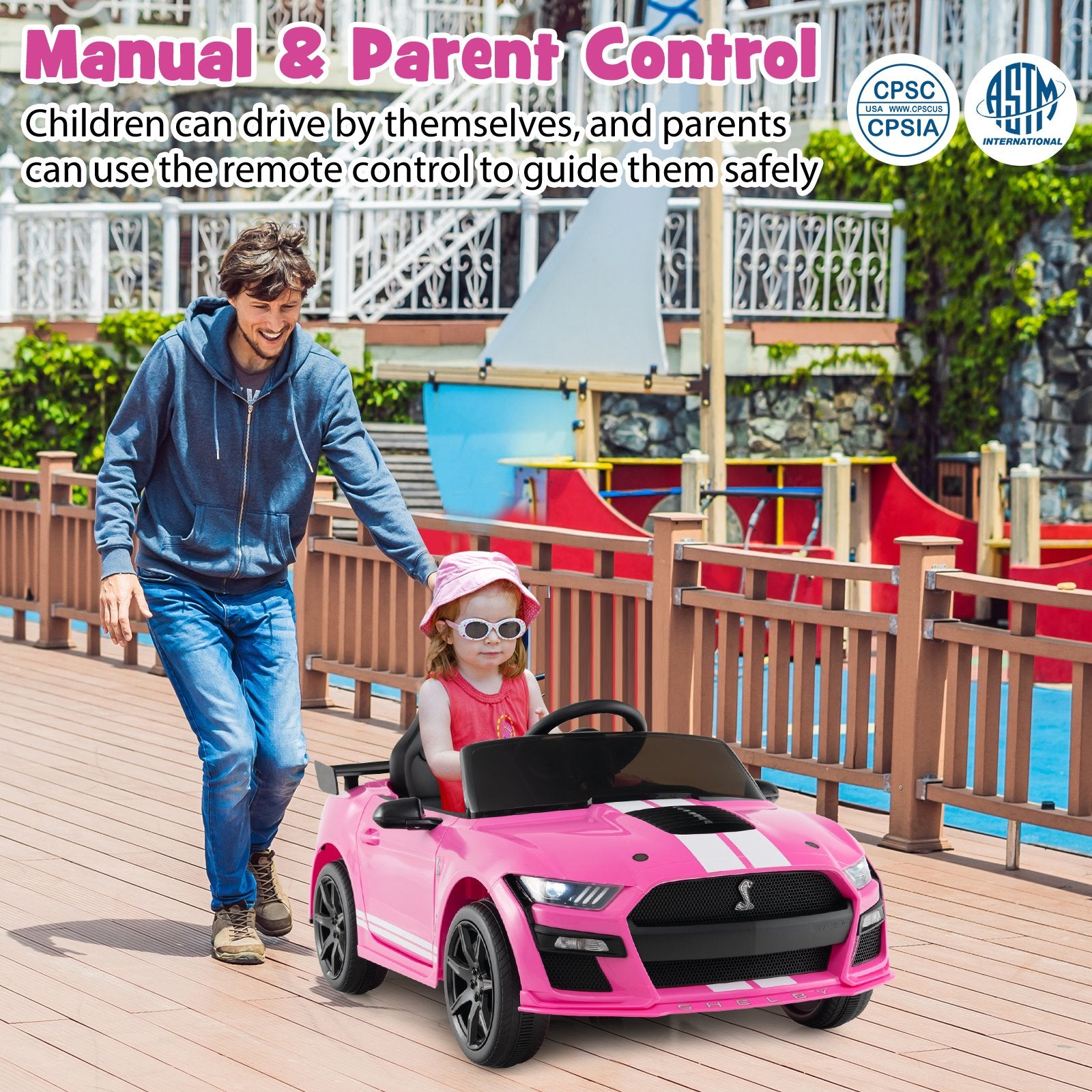 12V Licensed Ford Mustang Shelby GT500 Kids Ride on Car with Remote Control for Kids Aged 3-8, Pink Powered Ride On Toys   at Gallery Canada