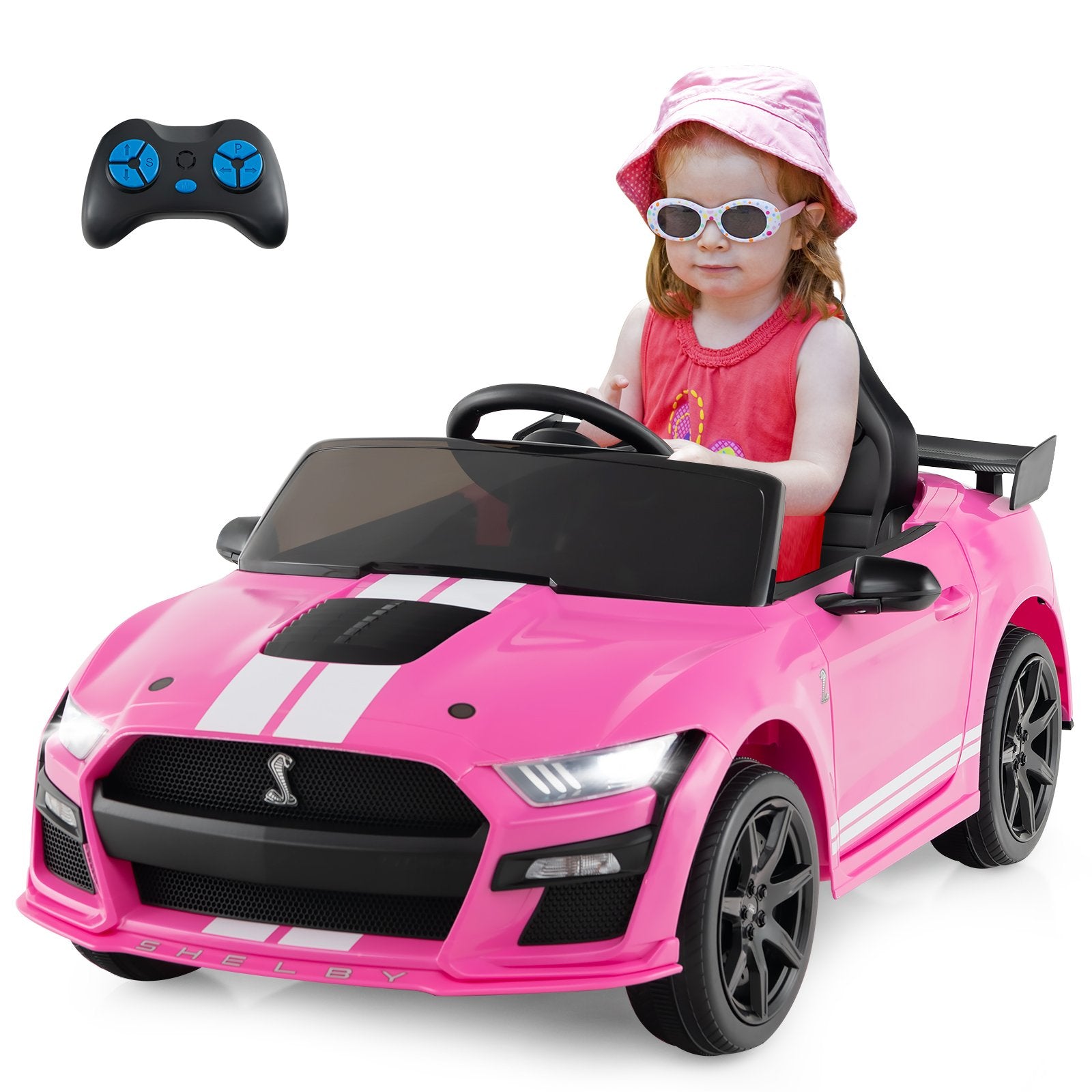 12V Licensed Ford Mustang Shelby GT500 Kids Ride on Car with Remote Control for Kids Aged 3-8, Pink Powered Ride On Toys   at Gallery Canada