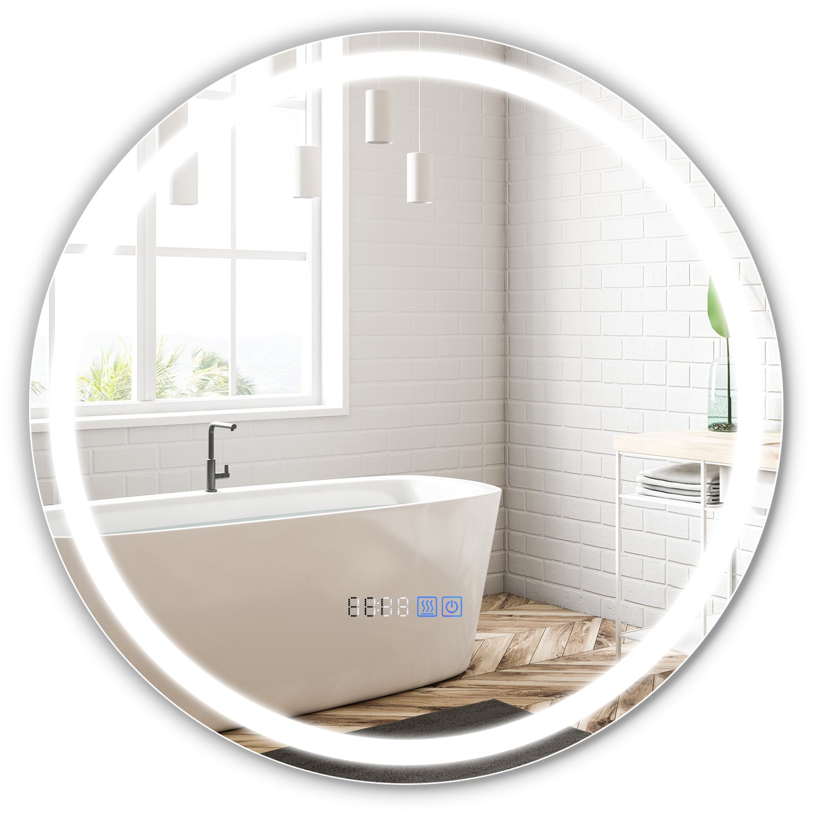 24 Inch Anti-Fog Bathroom Wall Mirror with 3-Color LED Lights and Temperature Display Wall Mirrors at Gallery Canada