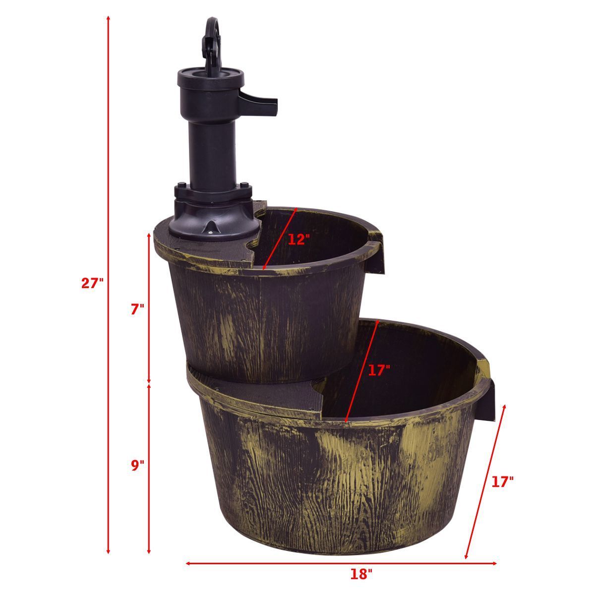 2 Tiers Outdoor Barrel Waterfall Fountain with Pump, Bronze Outdoor Decor at Gallery Canada