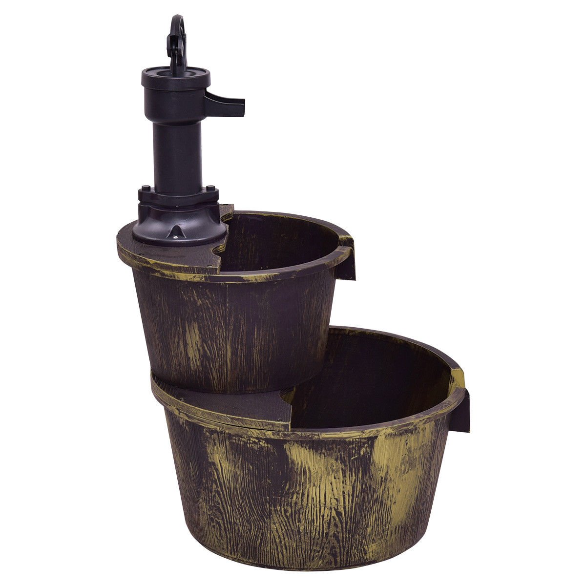 2 Tiers Outdoor Barrel Waterfall Fountain with Pump, Bronze Outdoor Decor Bronze at Gallery Canada