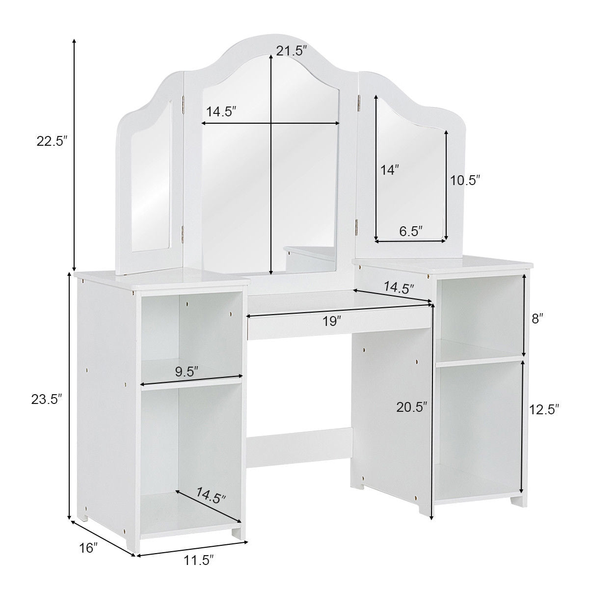 Kids Tri Folding Mirror Makeup Dressing Vanity Table Set, White Kids Vanities at Gallery Canada