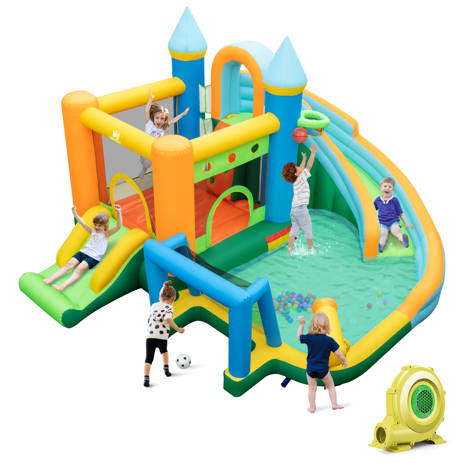 Inflatable Water Slide with Dual Slides and Splash Pool Bounce House with 735W Blower, Green Bounce House at Gallery Canada
