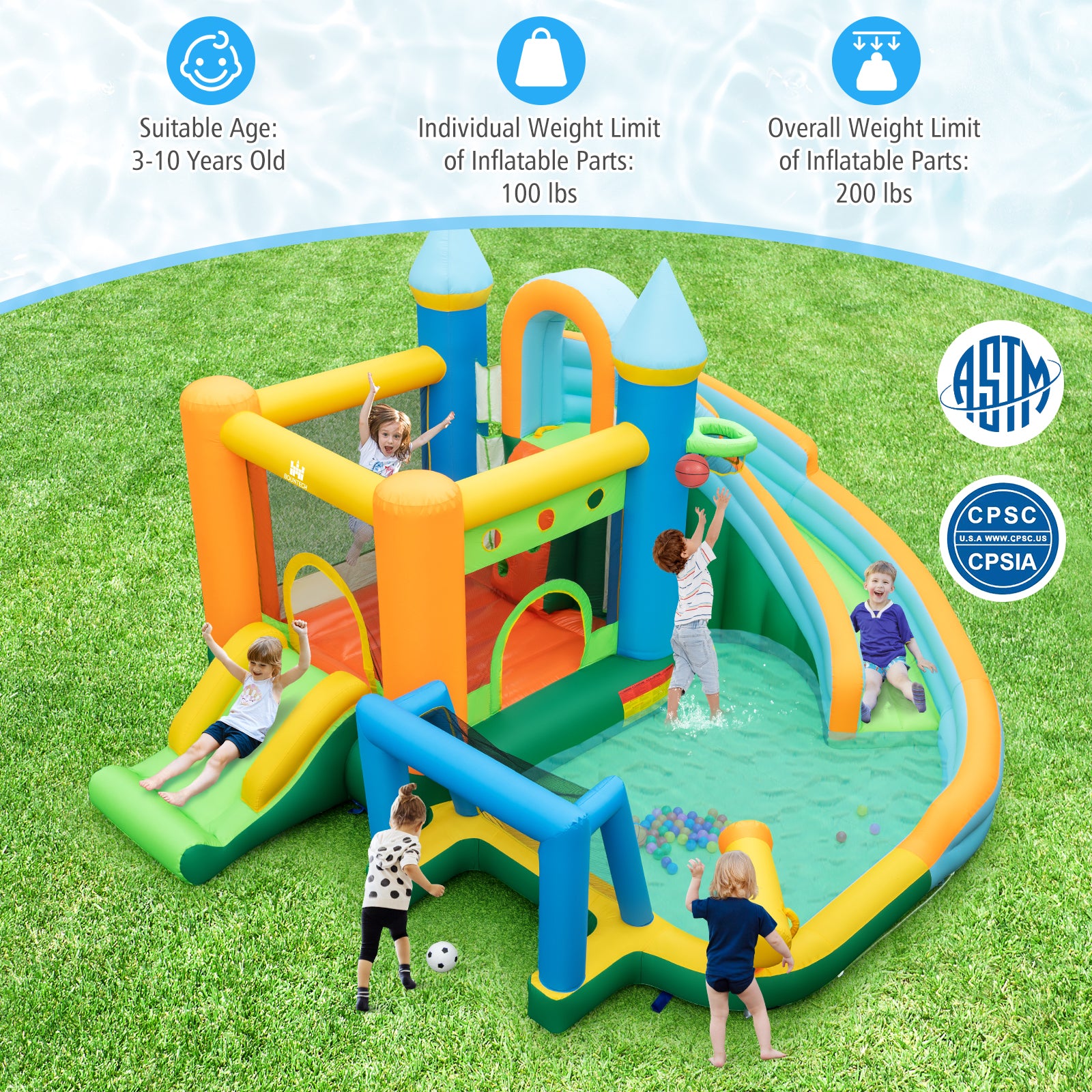 Inflatable Water Slide with Dual Slides and Splash Pool Bounce House with 735W Blower, Green Bounce House at Gallery Canada