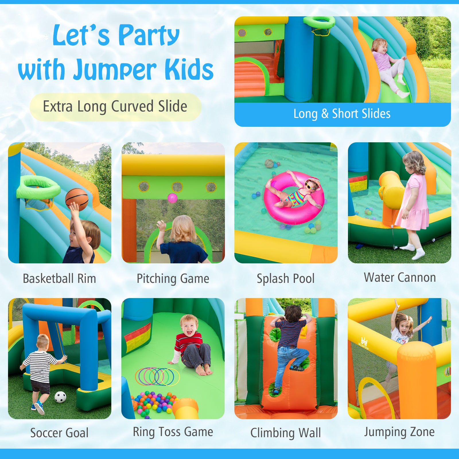 Inflatable Water Slide with Dual Slides and Splash Pool Bounce House with 735W Blower, Green Bounce House at Gallery Canada