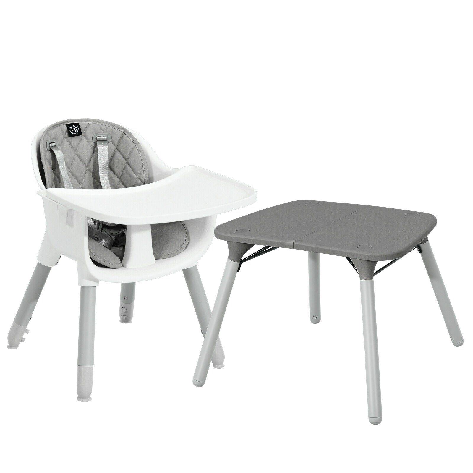 4-in-1 Baby Convertible Toddler Table Chair Set with PU Cushion, Gray High Chairs at Gallery Canada