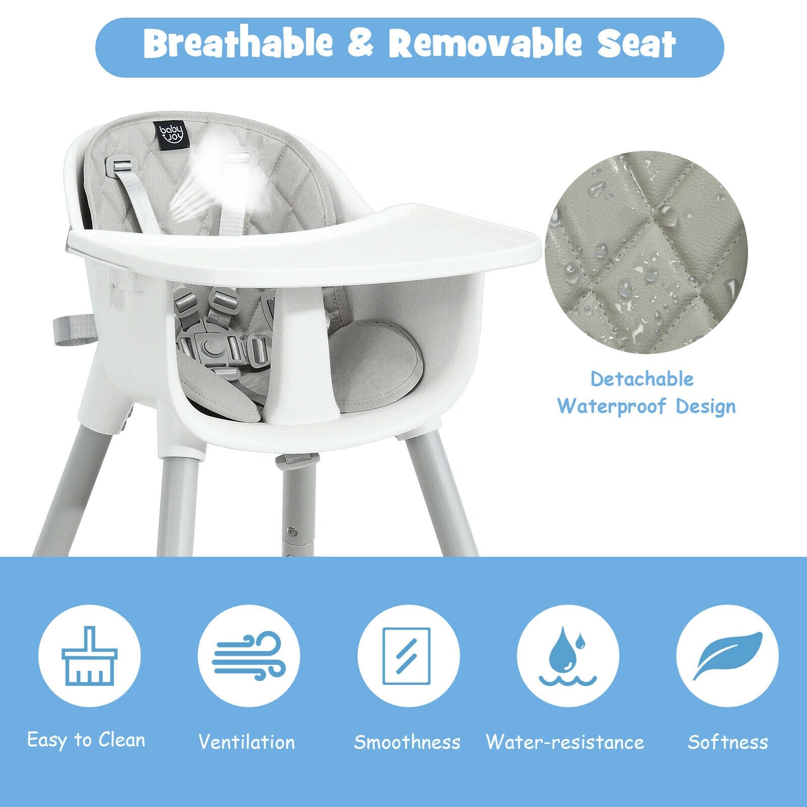 4-in-1 Baby Convertible Toddler Table Chair Set with PU Cushion, Gray High Chairs at Gallery Canada