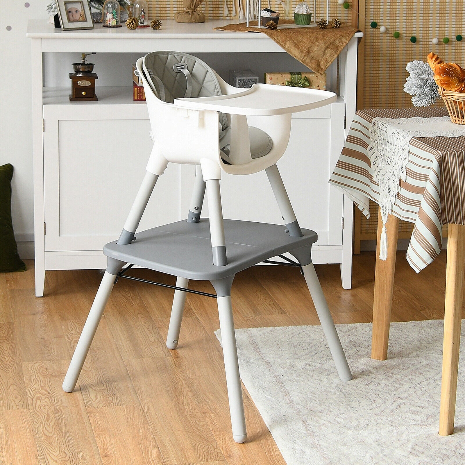 4-in-1 Baby Convertible Toddler Table Chair Set with PU Cushion, Gray High Chairs at Gallery Canada