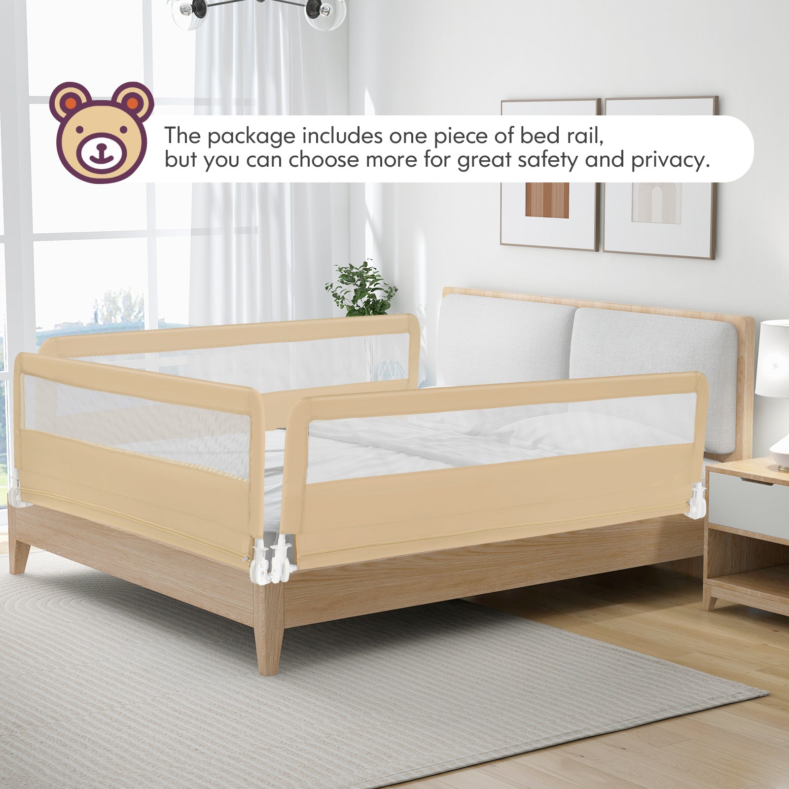 71 Inch Extra Long Swing Down Bed Guardrail with Safety Straps, Beige Bed Rails at Gallery Canada