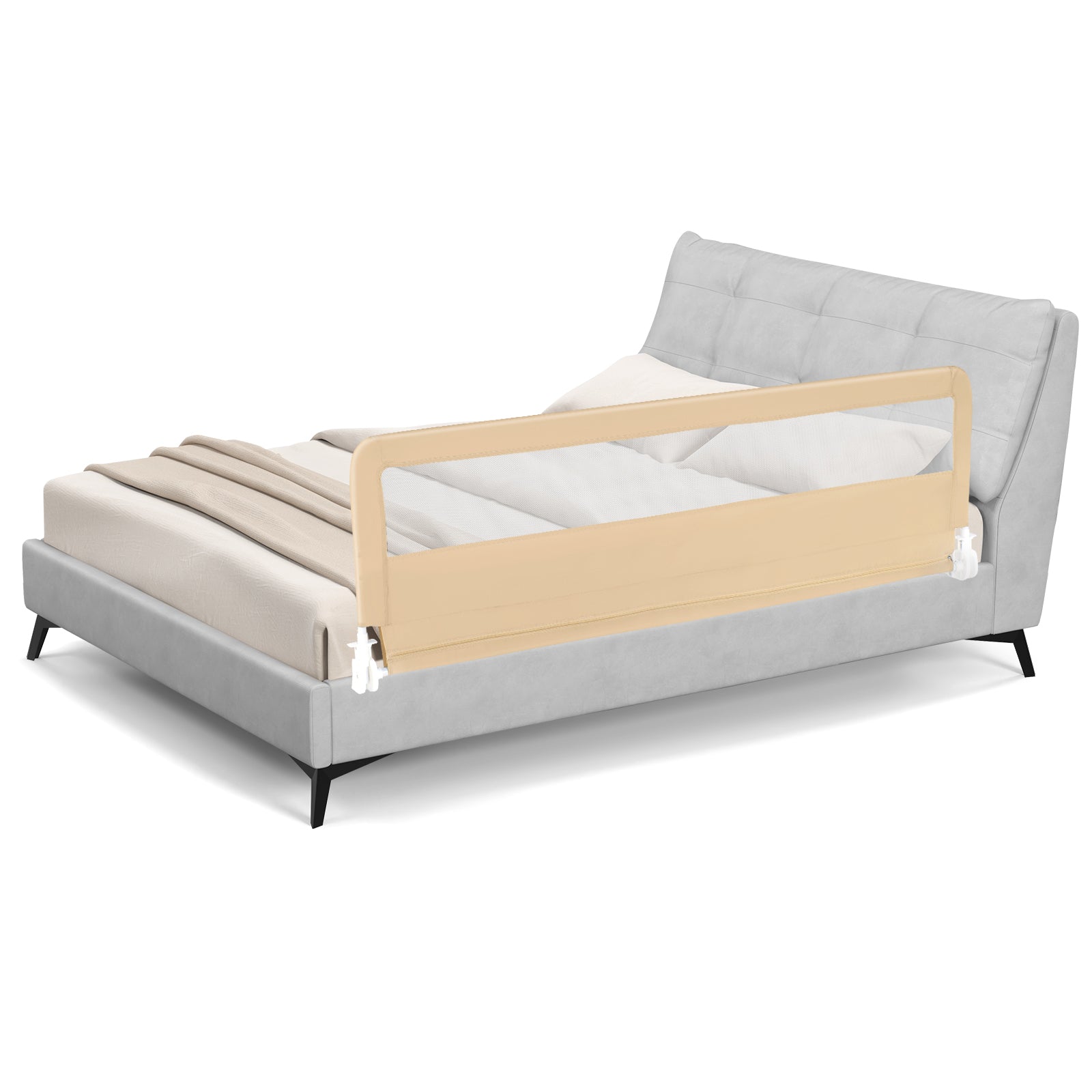 71 Inch Extra Long Swing Down Bed Guardrail with Safety Straps, Beige Bed Rails at Gallery Canada