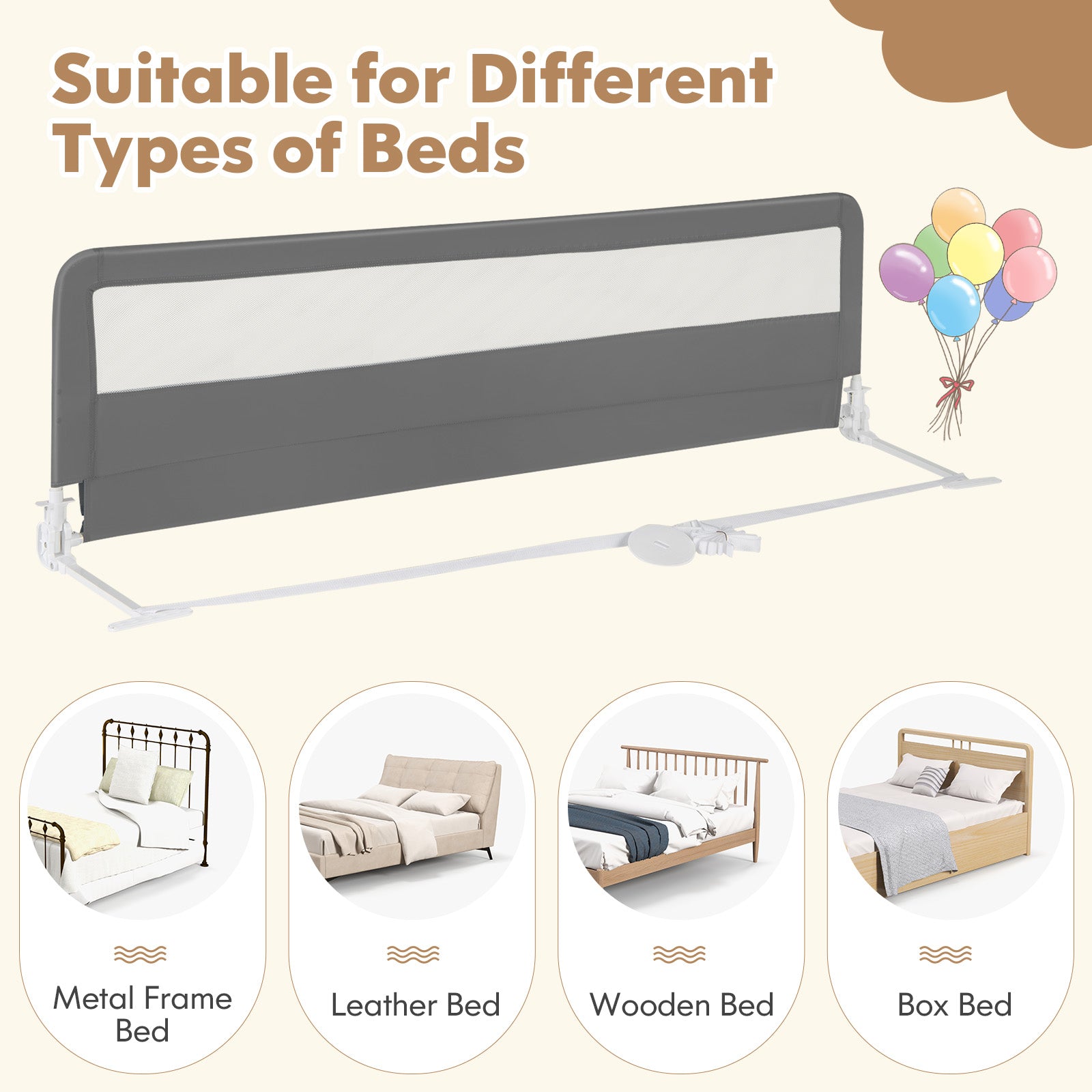 71 Inch Extra Long Swing Down Bed Guardrail with Safety Straps, Gray Bed Rails at Gallery Canada