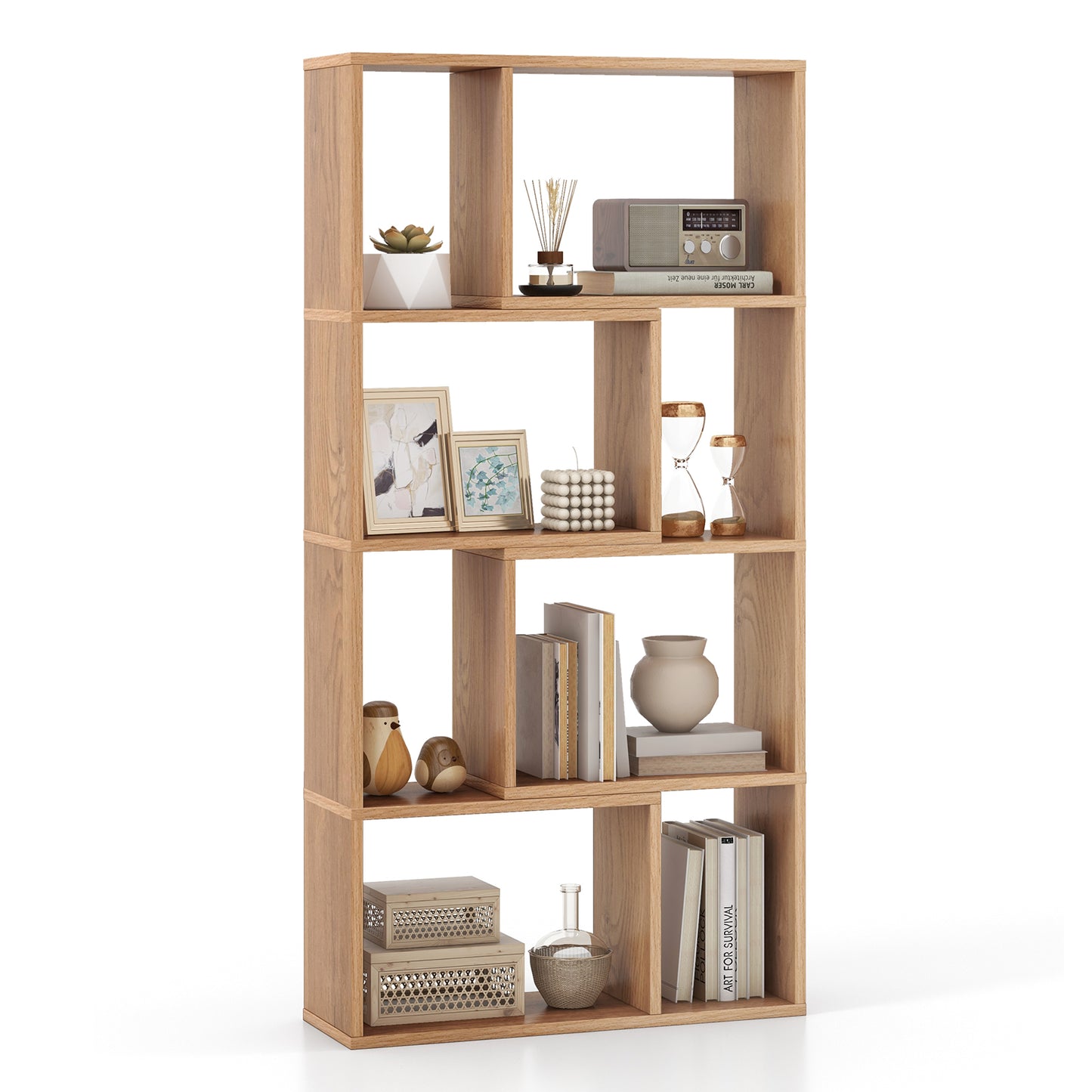 48 Inch 4-Tier Geometric Bookshelf with 8 Cubes for Living Room Bedroom, Natural Bookcases Natural  at Gallery Canada