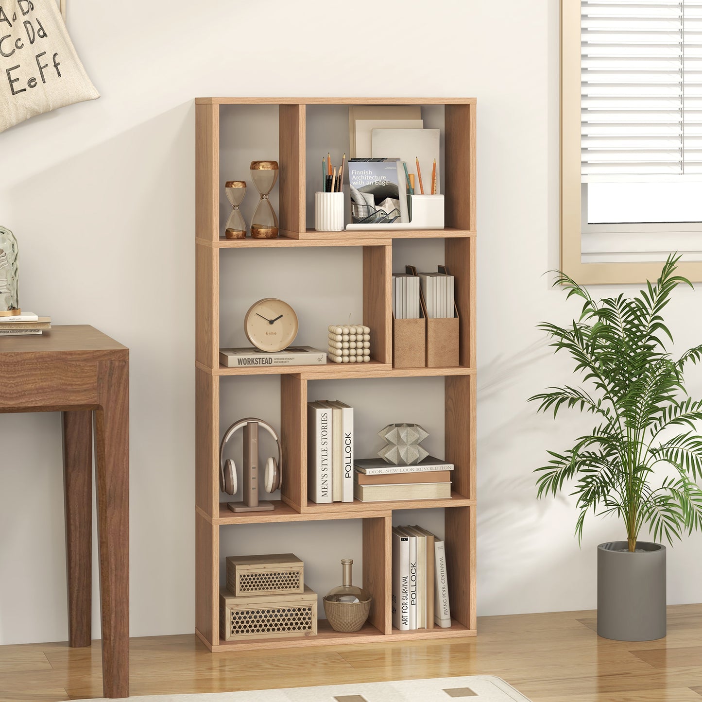 48 Inch 4-Tier Geometric Bookshelf with 8 Cubes for Living Room Bedroom, Natural Bookcases   at Gallery Canada