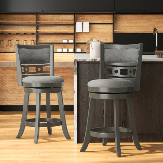 26" Counter Height Bar Chair with Wooden Frame Swivel Seat and Footrest for Pub Bar Restaurant-2 Pack, Gray Bar Stools Gray  at Gallery Canada