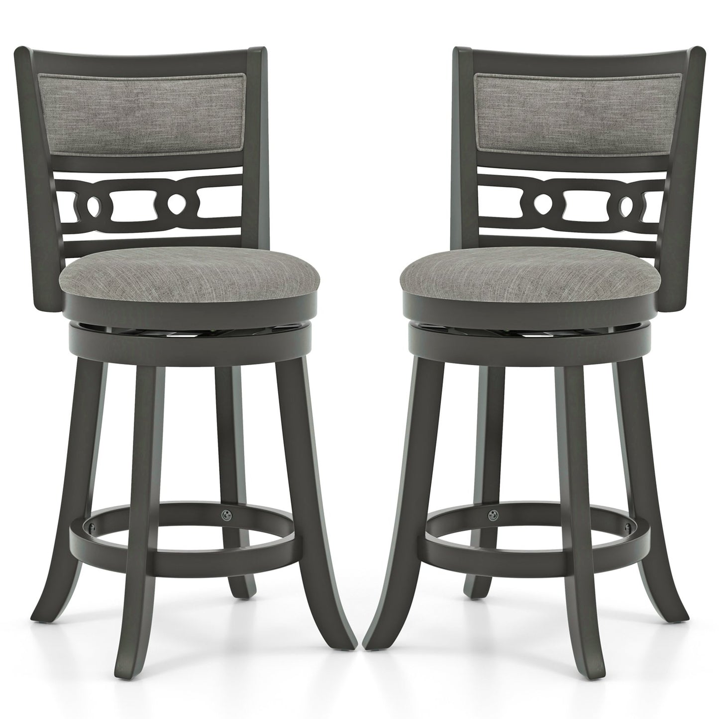 26" Counter Height Bar Chair with Wooden Frame Swivel Seat and Footrest for Pub Bar Restaurant-2 Pack, Gray Bar Stools Gray  at Gallery Canada