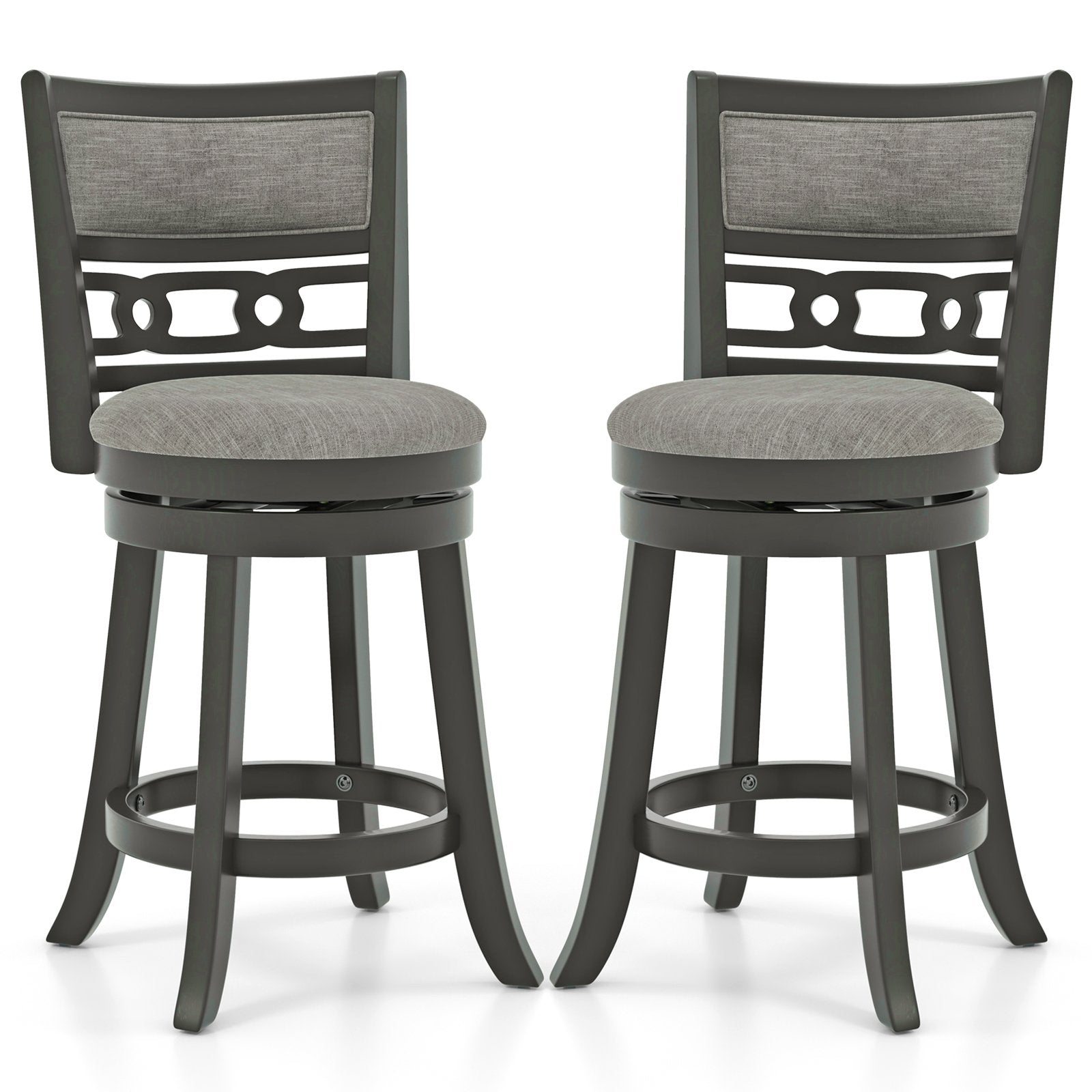 26" Counter Height Bar Chair with Wooden Frame Swivel Seat and Footrest for Pub Bar Restaurant-2 Pack, Gray Bar Stools Gray  at Gallery Canada