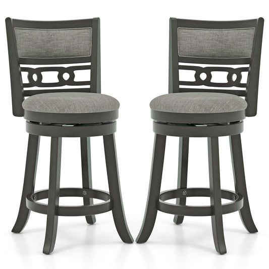 26" Counter Height Bar Chair with Wooden Frame Swivel Seat and Footrest for Pub Bar Restaurant-2 Pack, Gray Bar Stools Gray  at Gallery Canada