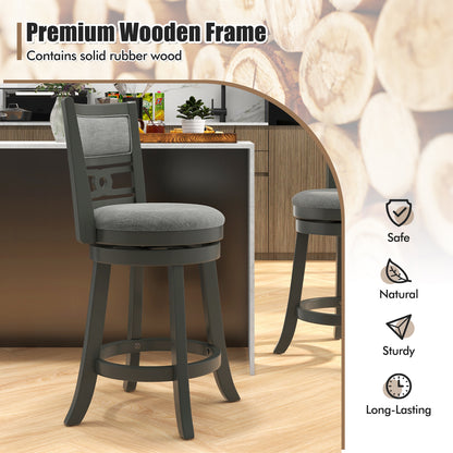 26" Counter Height Bar Chair with Wooden Frame Swivel Seat and Footrest for Pub Bar Restaurant-2 Pack, Gray Bar Stools   at Gallery Canada