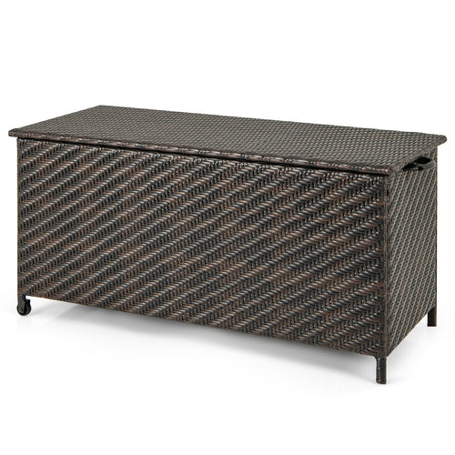 85 Gallon Outdoor Storage Box with Removable Liner and Universal Wheels, Brown