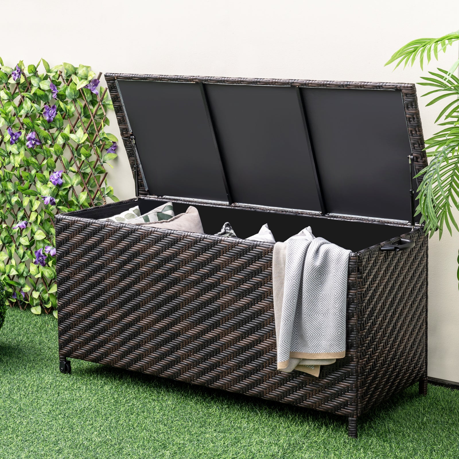 85 Gallon Outdoor Storage Box with Removable Liner and Universal Wheels, Brown Outdoor Storage & Garages at Gallery Canada