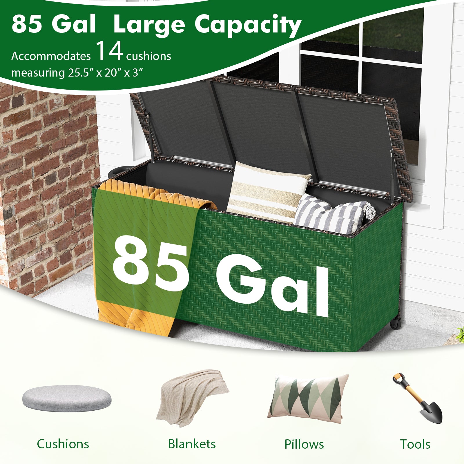 85 Gallon Outdoor Storage Box with Removable Liner and Universal Wheels, Brown Outdoor Storage & Garages at Gallery Canada