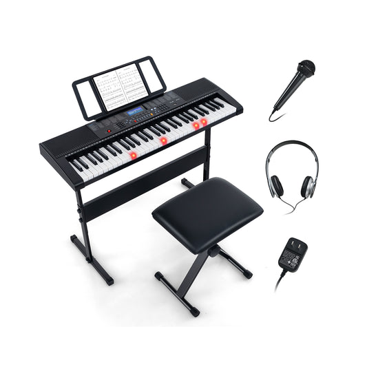 61-Key Portable Electronic Keyboard Piano with Stand and Stool, Black Pianos & Keyboards Black  at Gallery Canada