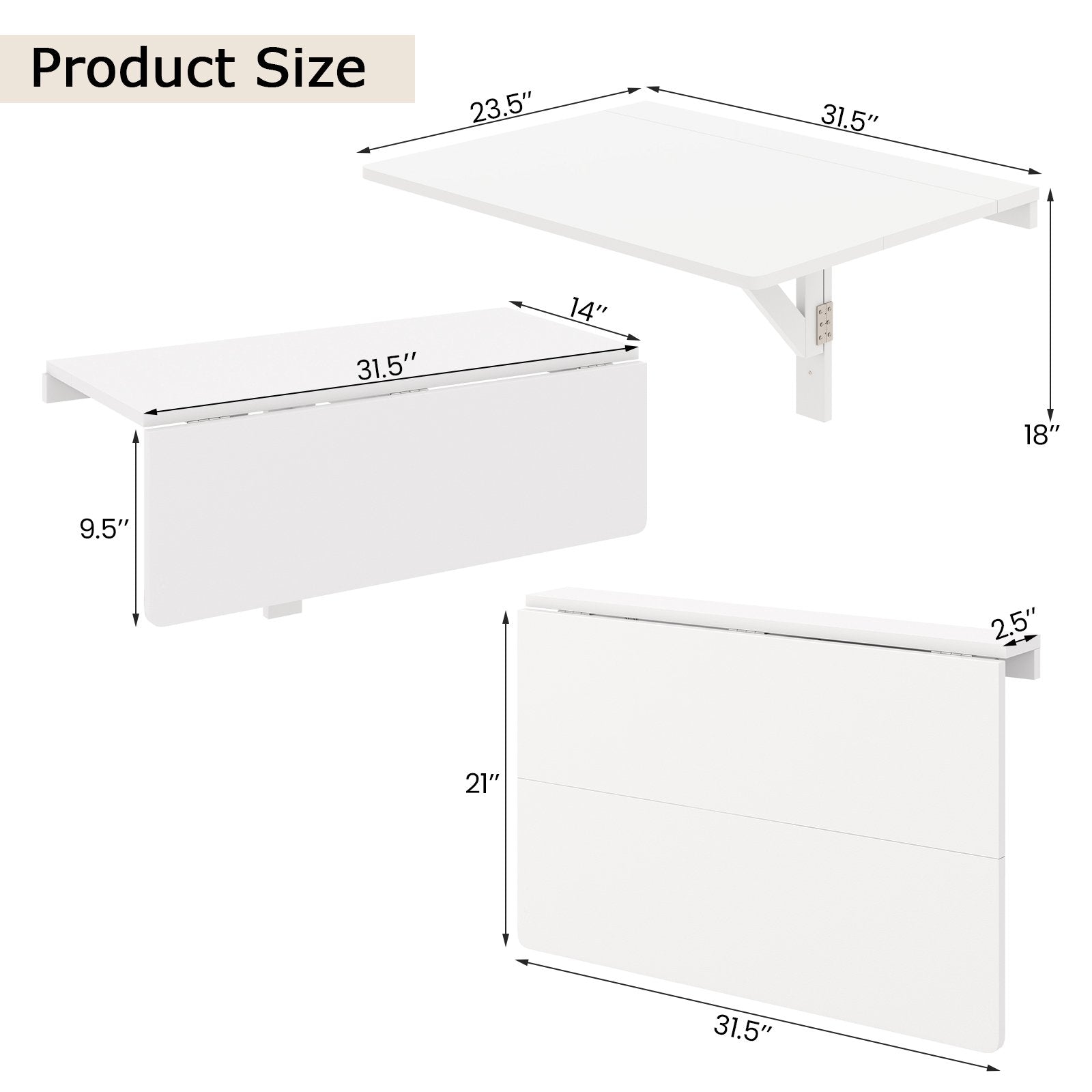 Wall-Mounted Drop-Leaf Table Folding Kitchen Dining Table Desk, White Laptop Tables & Printer Stands   at Gallery Canada