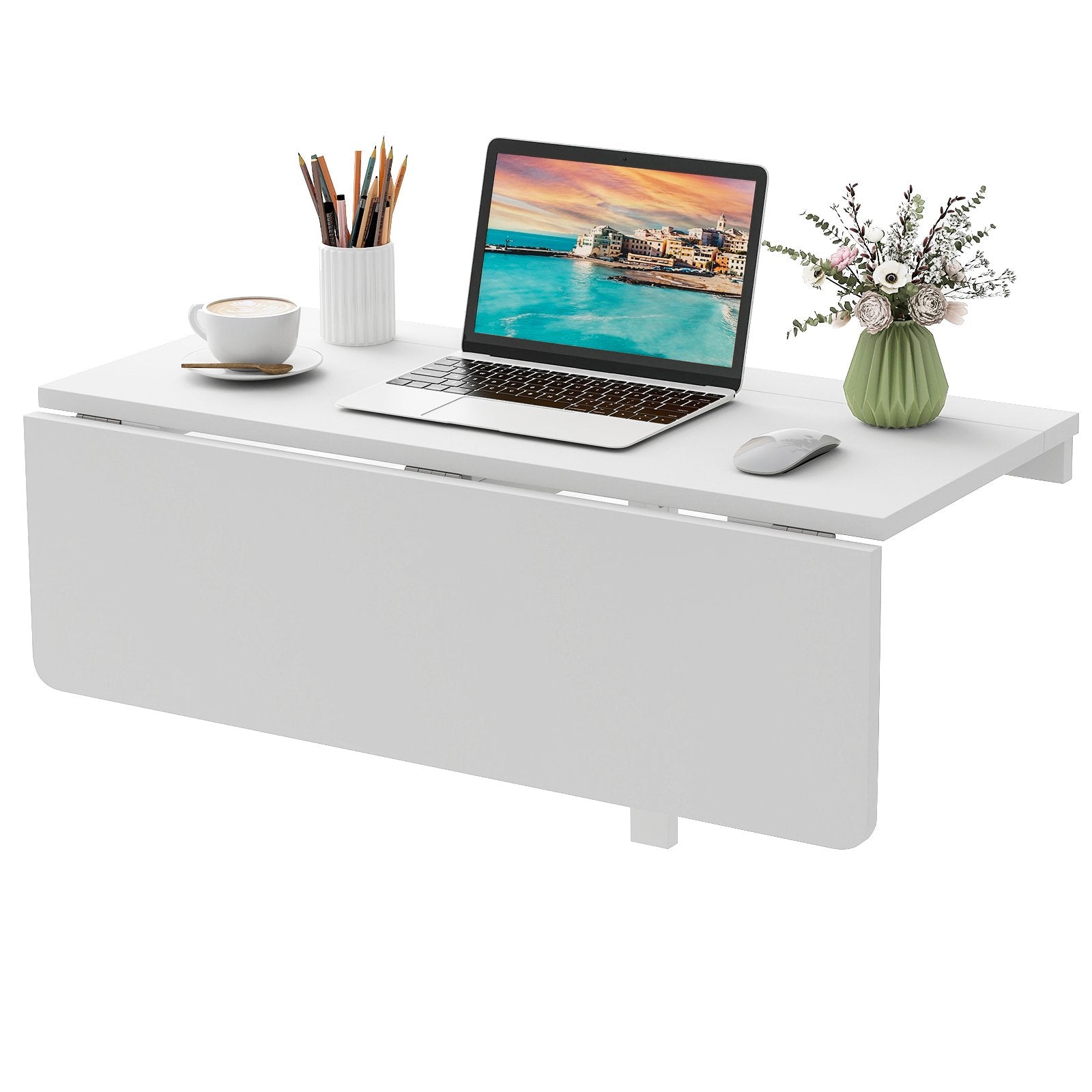 Wall-Mounted Drop-Leaf Table Folding Kitchen Dining Table Desk, White Laptop Tables & Printer Stands   at Gallery Canada