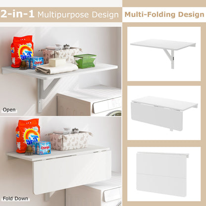 Wall-Mounted Drop-Leaf Table Folding Kitchen Dining Table Desk, White Laptop Tables & Printer Stands   at Gallery Canada