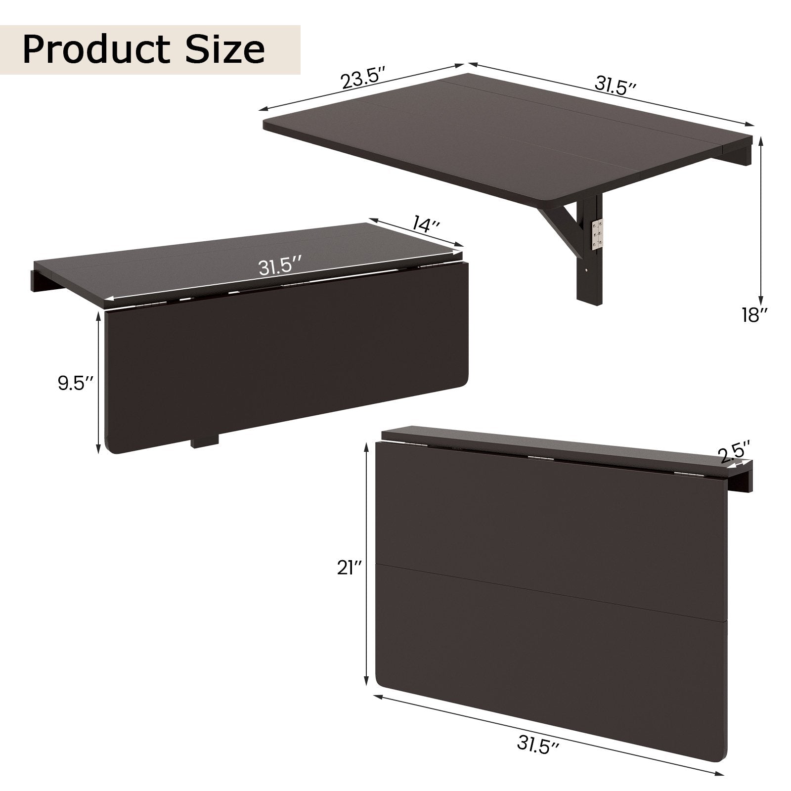 Space Saver Folding Wall-Mounted Drop-Leaf Table, Brown Laptop Tables & Printer Stands   at Gallery Canada