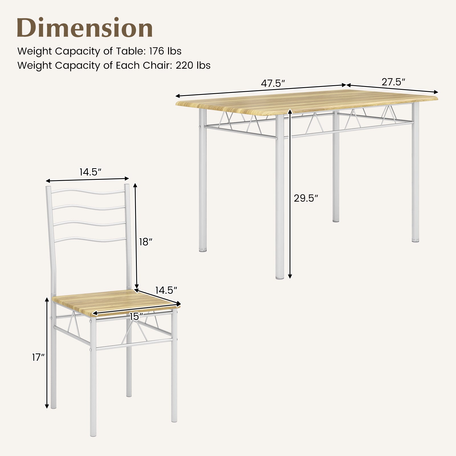 5 Pieces Wood Metal Dining Table Set with 4 Chairs, Walnut Dining Room Sets at Gallery Canada