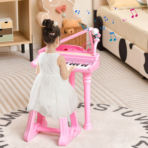 37 Keys Kids Piano Keyboard with Stool and Piano Lid, Pink