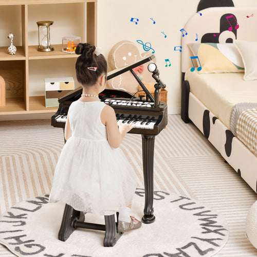 37 Keys Kids Piano Keyboard with Stool and Piano Lid, Black