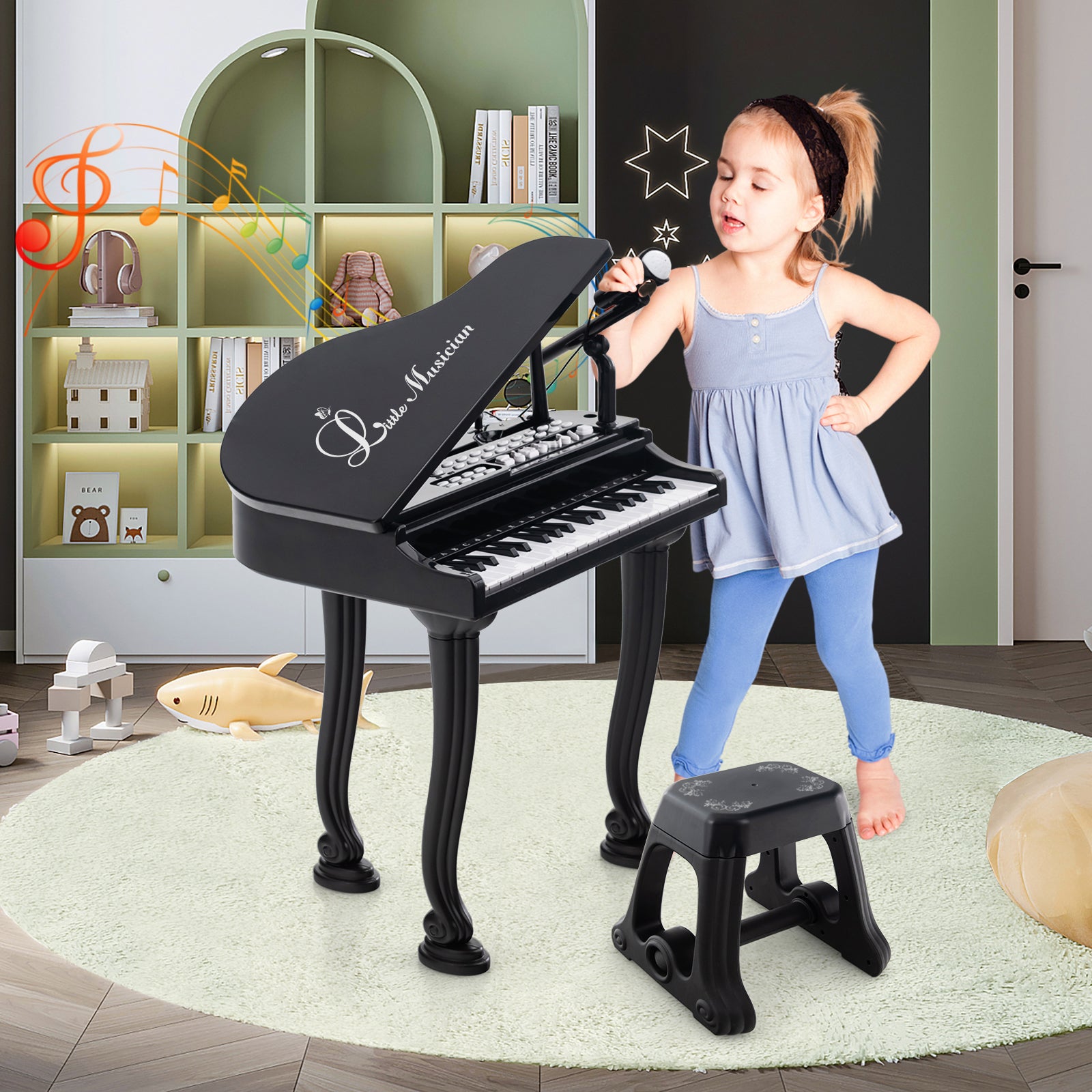 37 Keys Kids Piano Keyboard with Stool and Piano Lid, Black Pianos & Keyboards at Gallery Canada