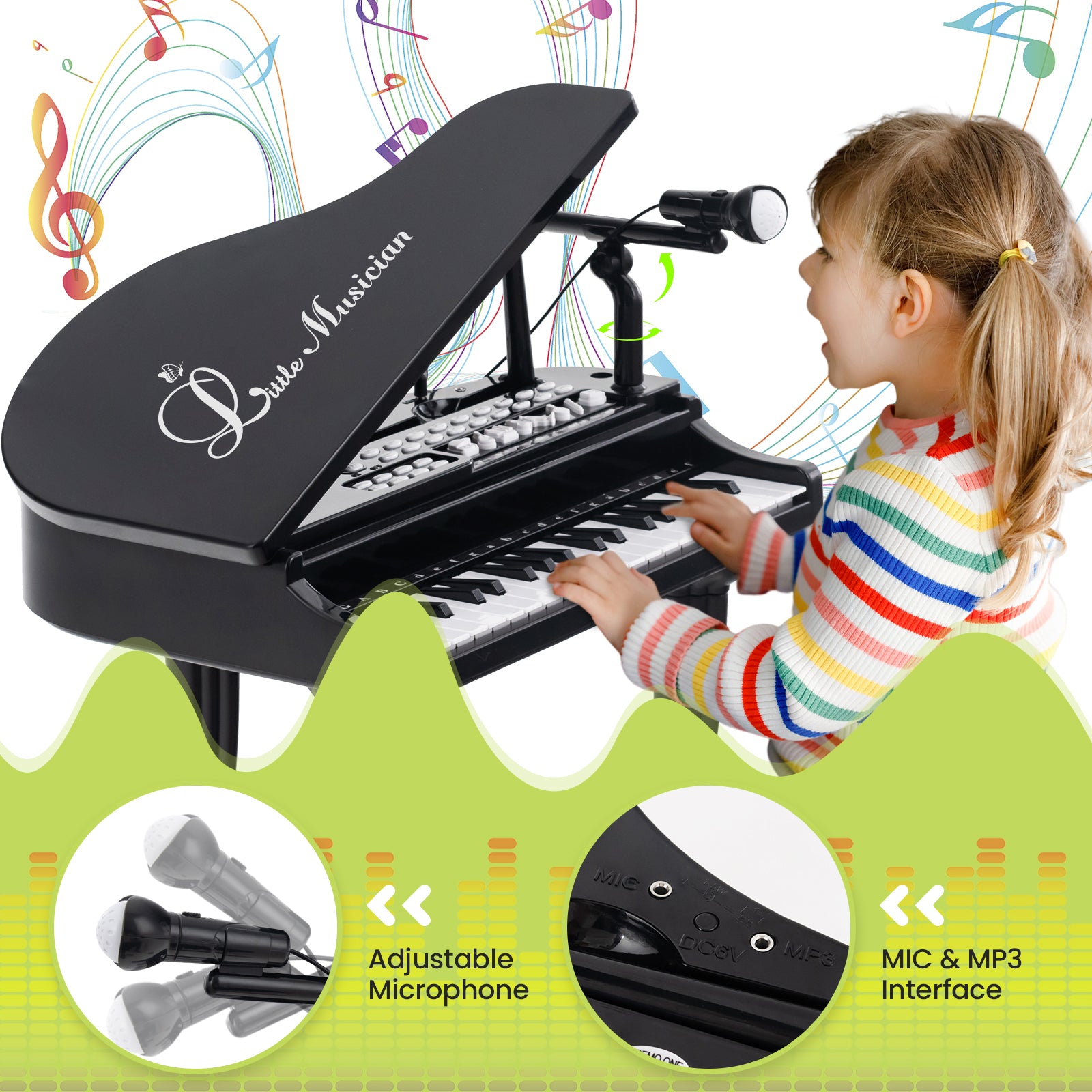 37 Keys Kids Piano Keyboard with Stool and Piano Lid, Black Pianos & Keyboards at Gallery Canada