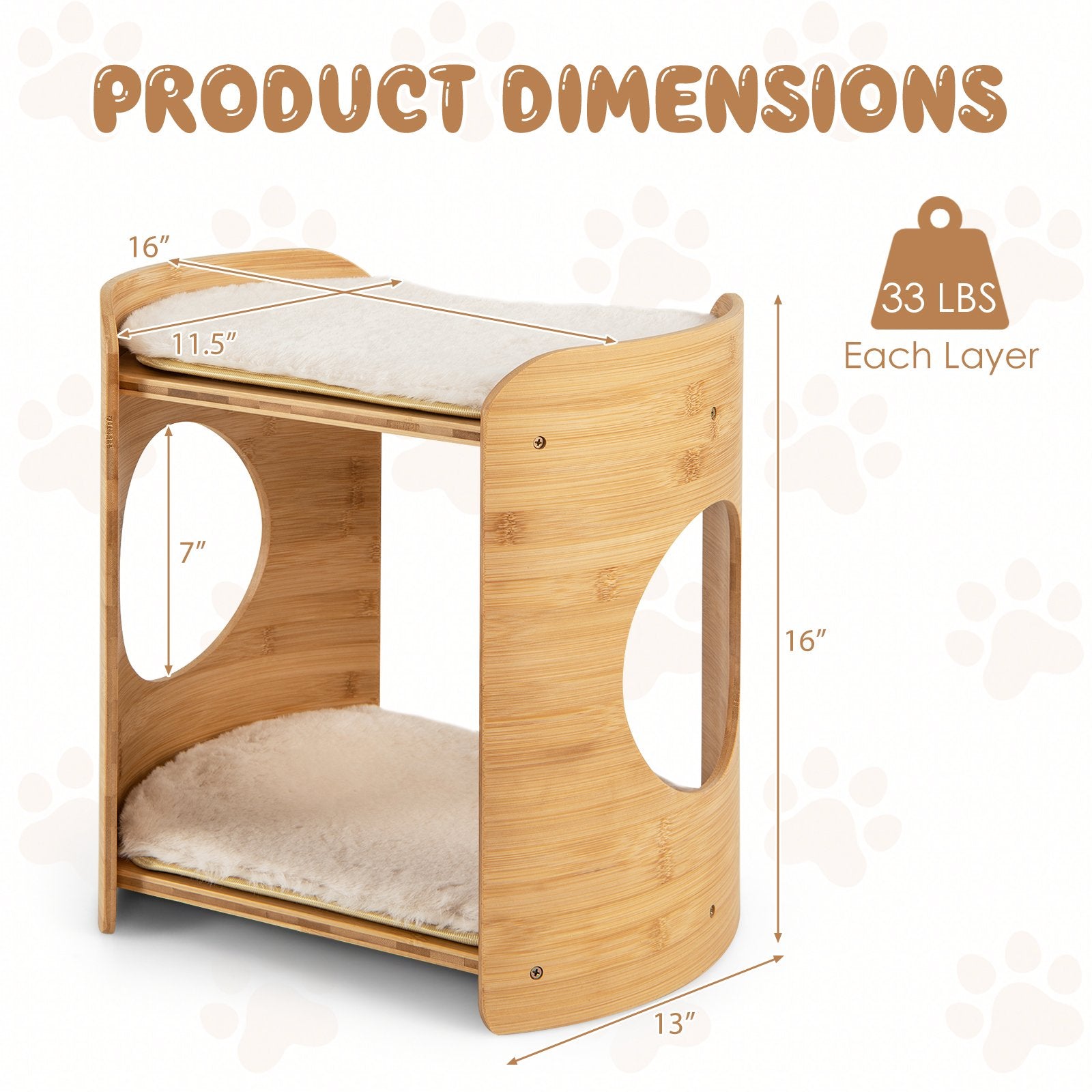 2-Tier Cute Small Cat Tree for Indoor Cats with Natural Bamboo Frame, Beige Cat Trees Condos & Scratchers   at Gallery Canada