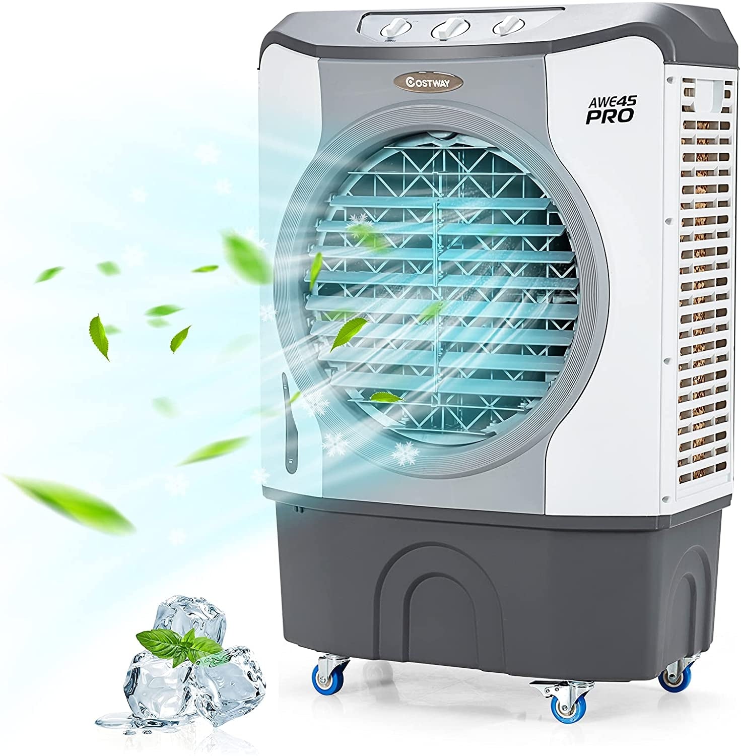 4-in-1 Industrial Evaporative Air Cooler Fan with 12 Gallon Tank and Wheels, Gray Air Coolers at Gallery Canada