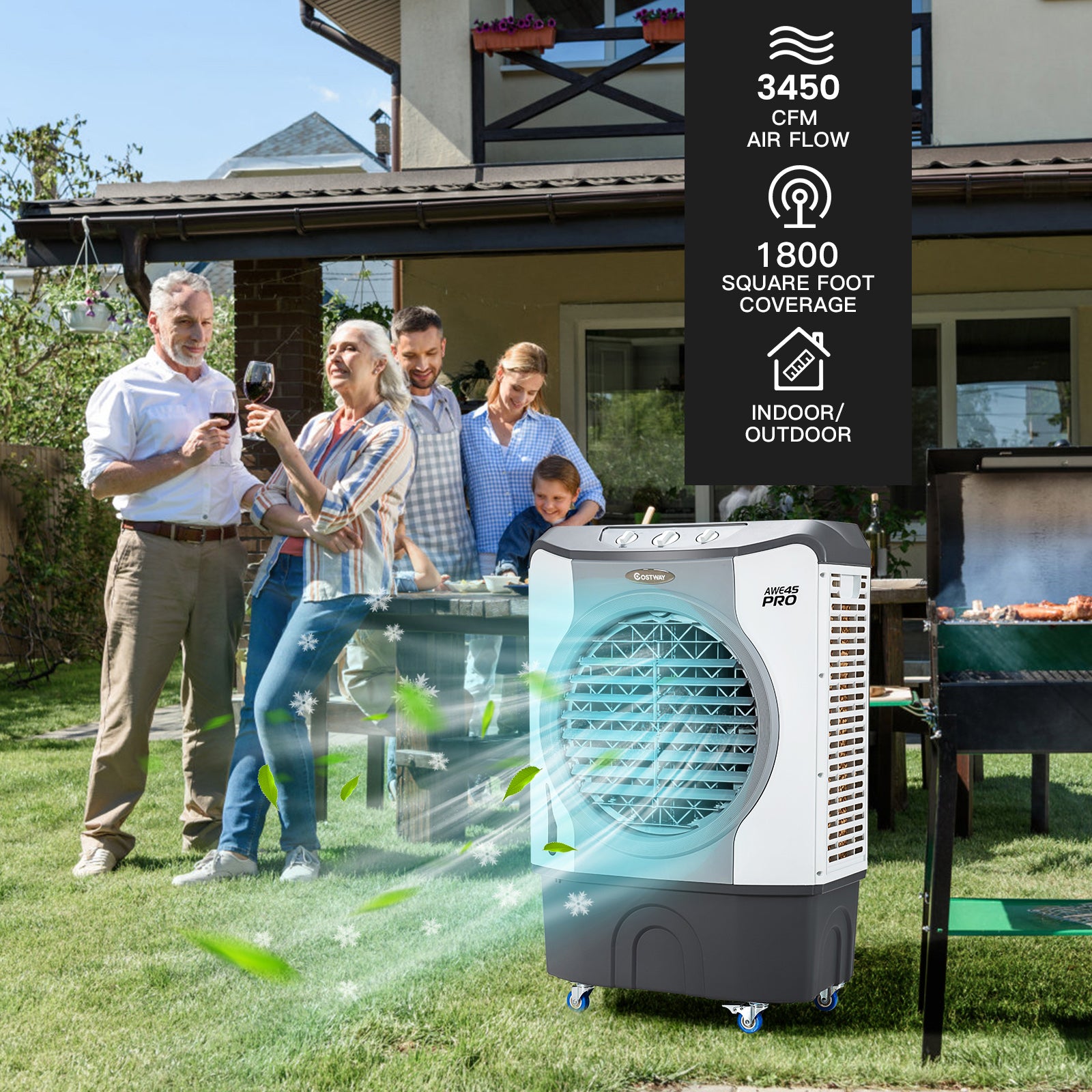 4-in-1 Industrial Evaporative Air Cooler Fan with 12 Gallon Tank and Wheels, Gray Air Coolers at Gallery Canada