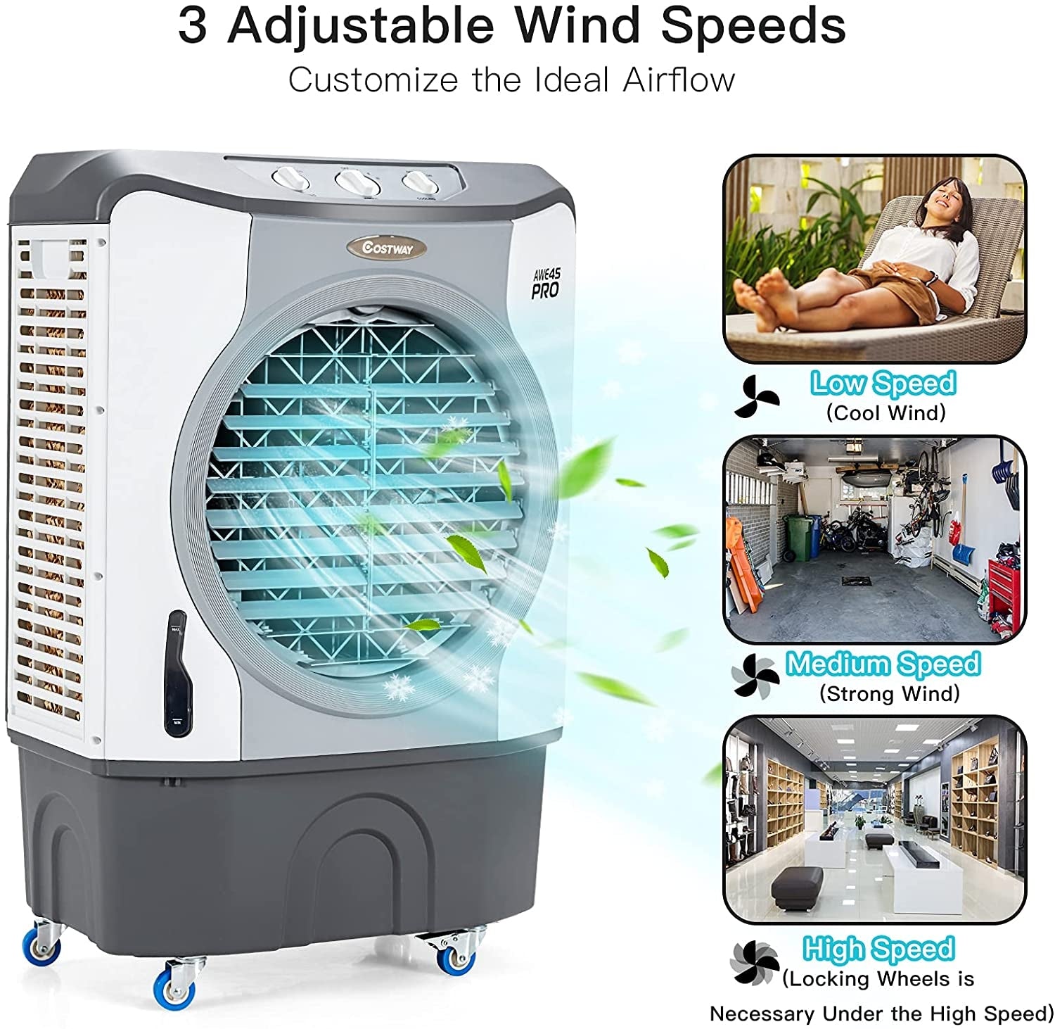 4-in-1 Industrial Evaporative Air Cooler Fan with 12 Gallon Tank and Wheels, Gray Air Coolers at Gallery Canada