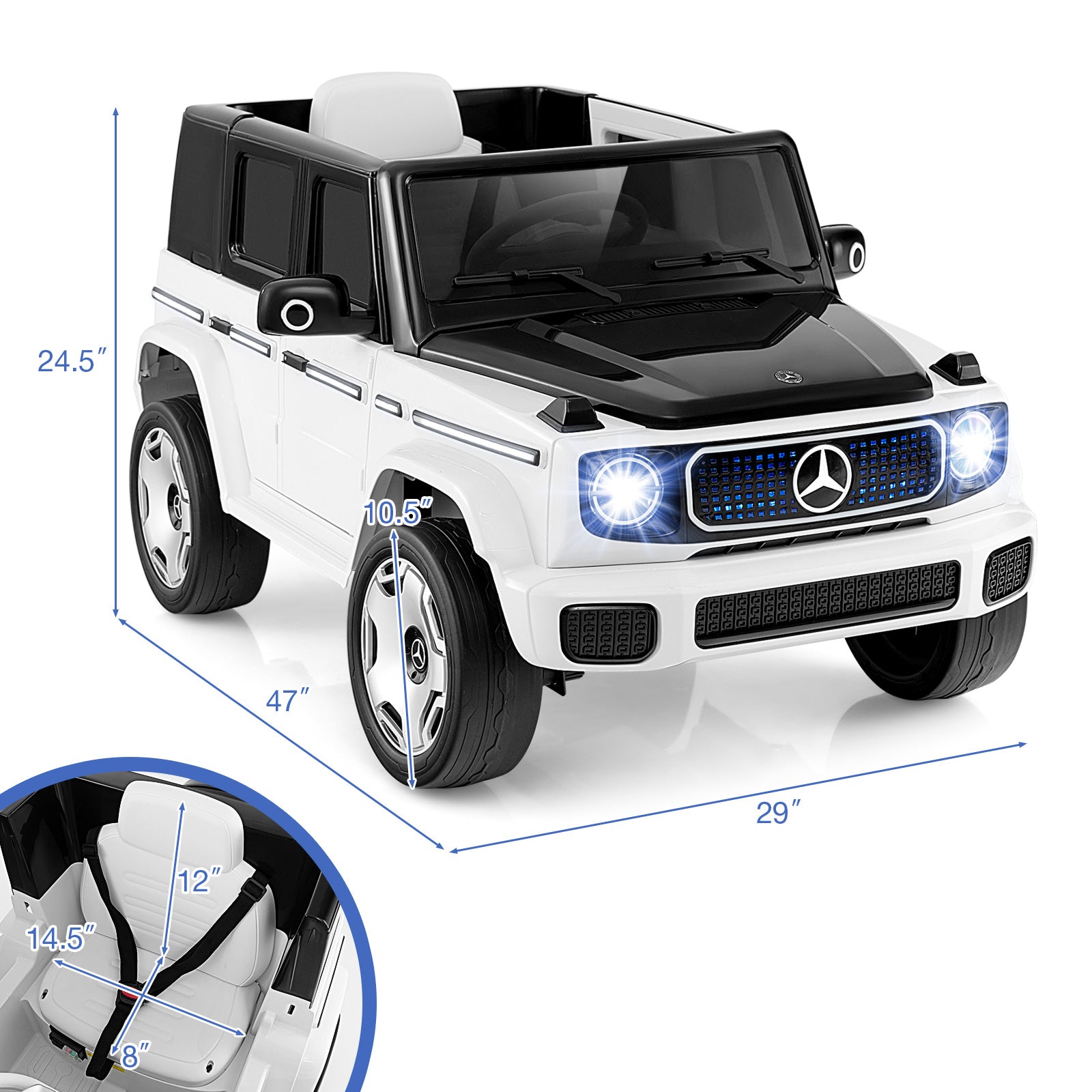 12V Licensed Mercedes-Benz EQG Kids Ride On Car with Remote Control, White Powered Ride On Toys   at Gallery Canada