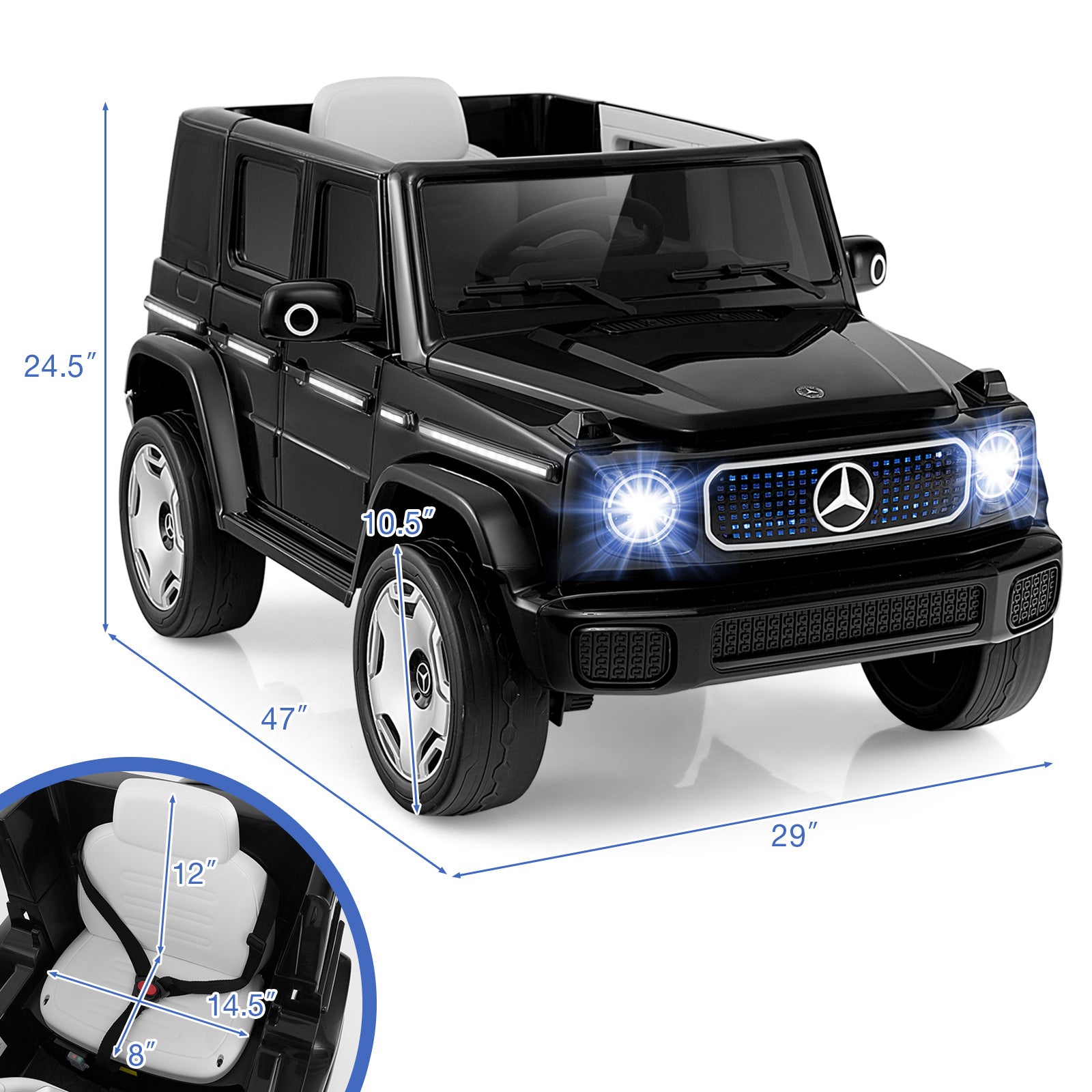 12V Licensed Mercedes-Benz EQG Kids Ride On Car with Remote Control, Black Powered Ride On Toys   at Gallery Canada