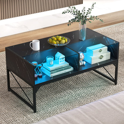 Center Table with Faux Marble and Tempered Glass Top, Black Coffee Tables   at Gallery Canada