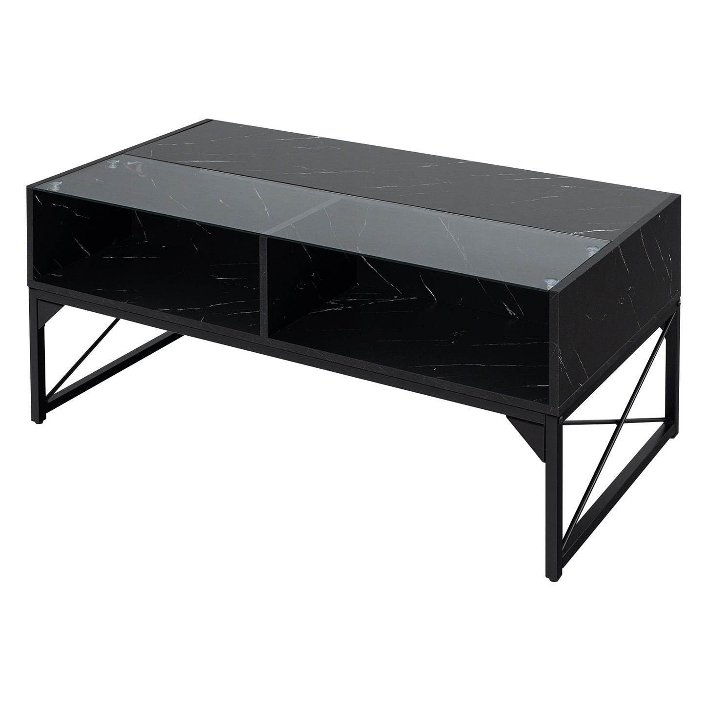 Center Table with Faux Marble and Tempered Glass Top, Black Coffee Tables Black  at Gallery Canada