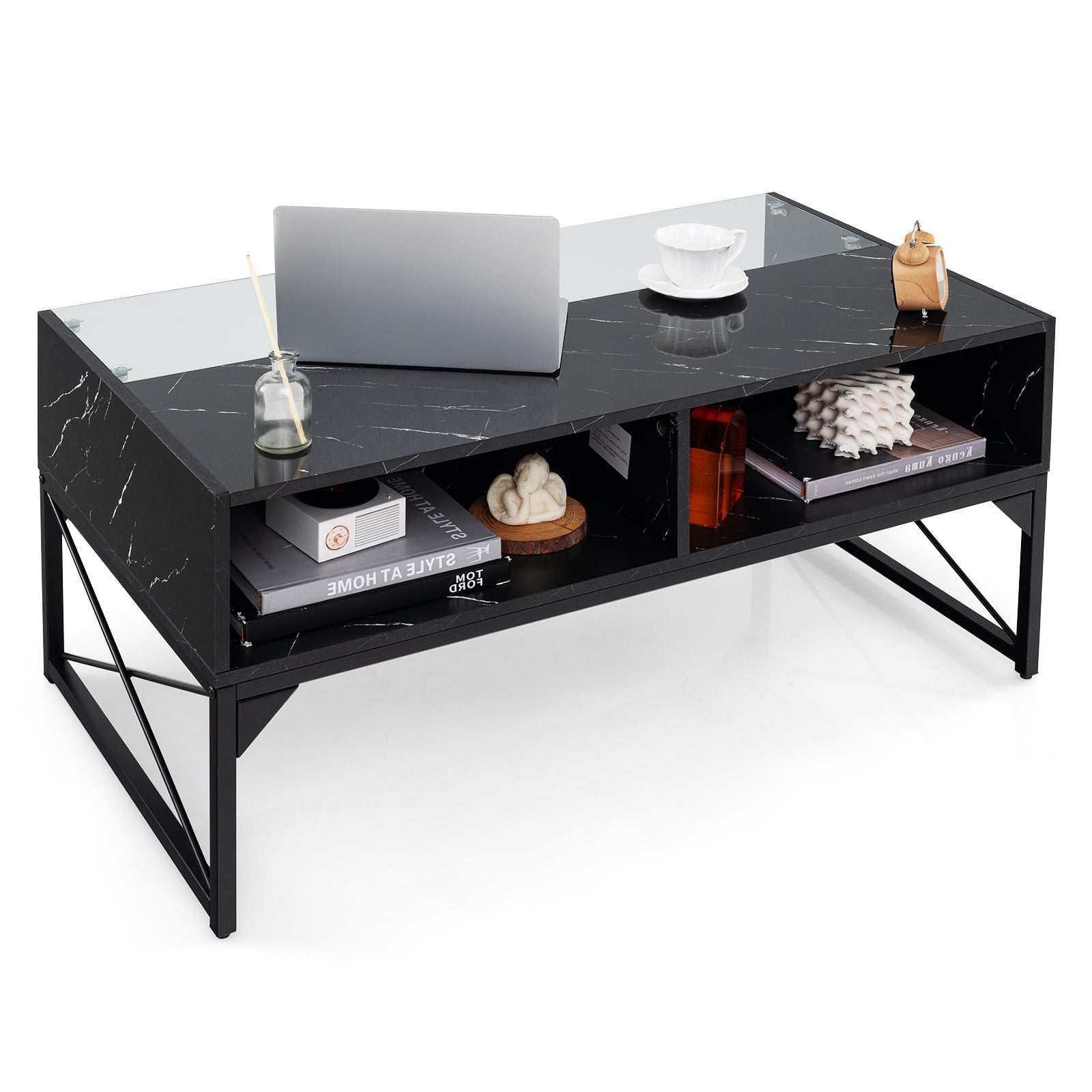 Center Table with Faux Marble and Tempered Glass Top, Black Coffee Tables   at Gallery Canada