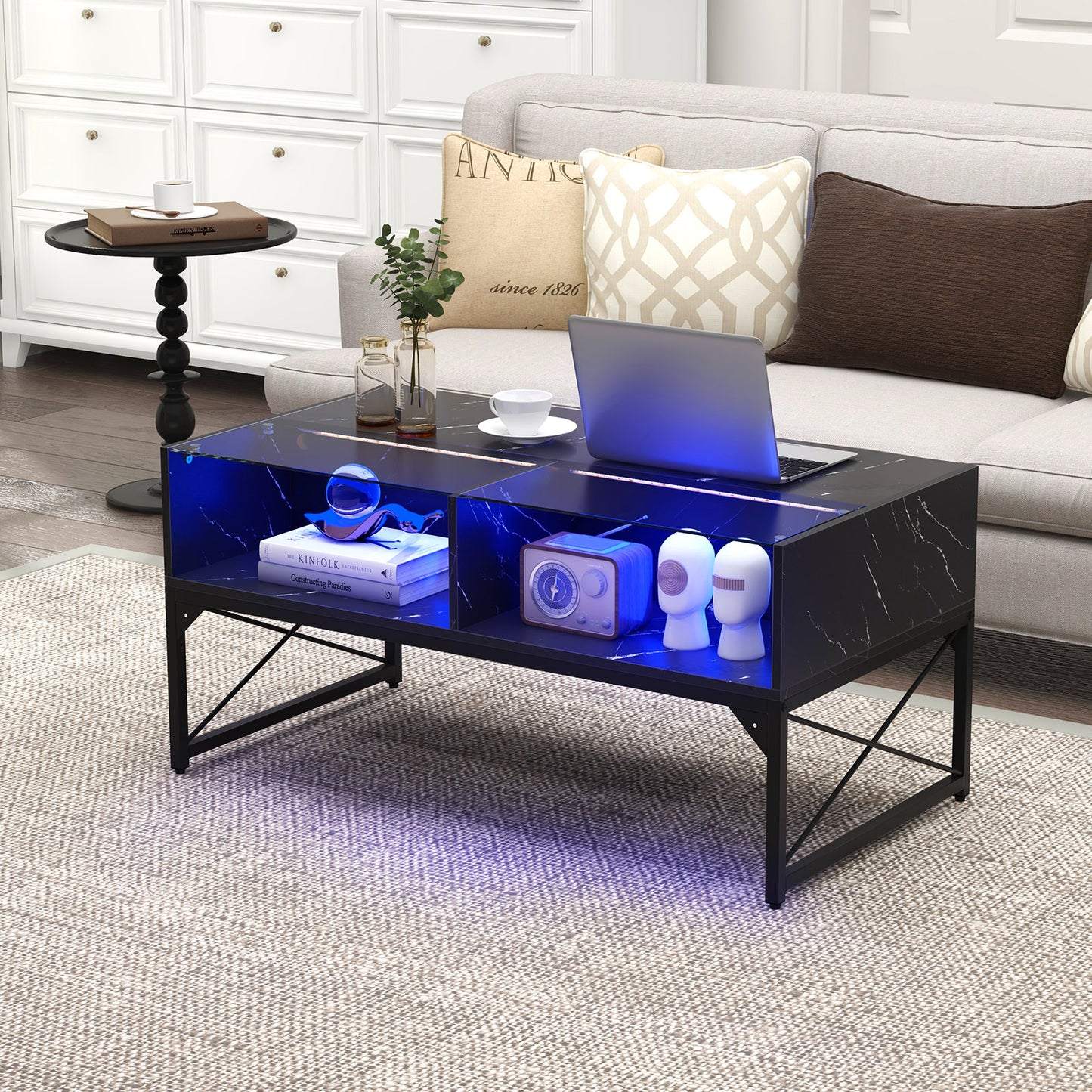 Center Table with Faux Marble and Tempered Glass Top, Black Coffee Tables   at Gallery Canada