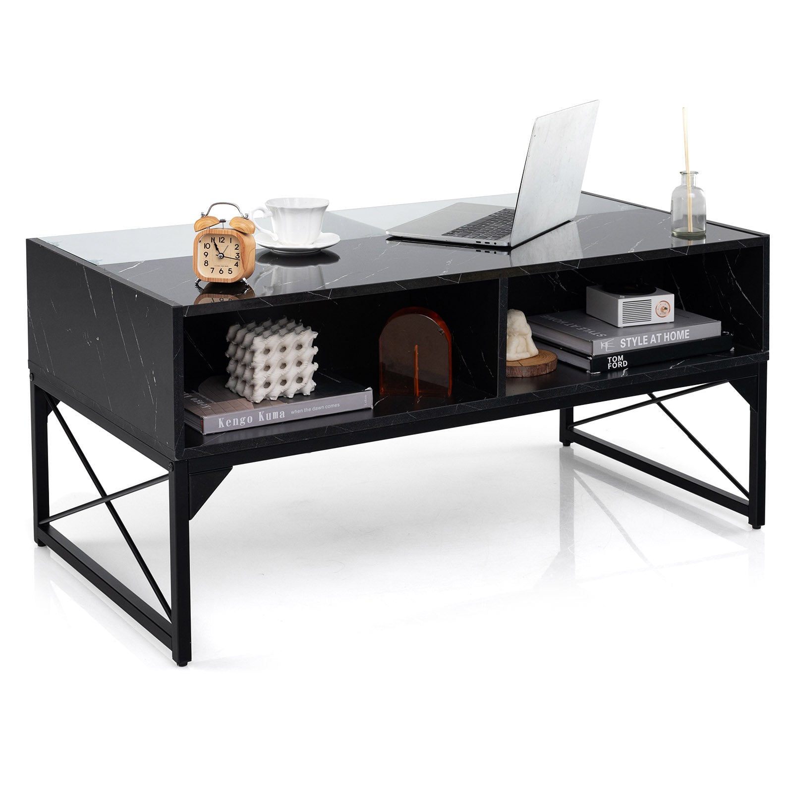 Center Table with Faux Marble and Tempered Glass Top, Black Coffee Tables   at Gallery Canada