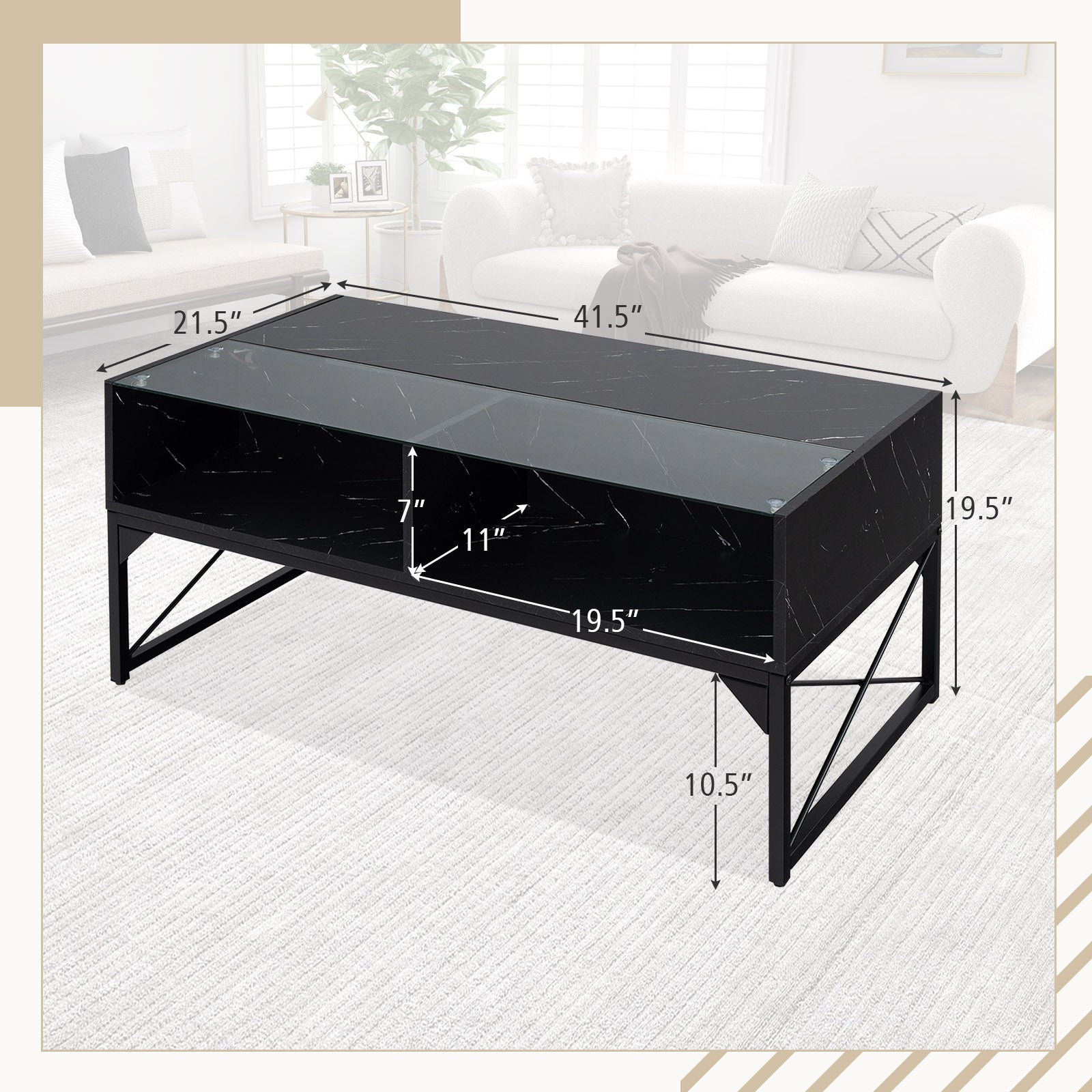 Center Table with Faux Marble and Tempered Glass Top, Black Coffee Tables   at Gallery Canada