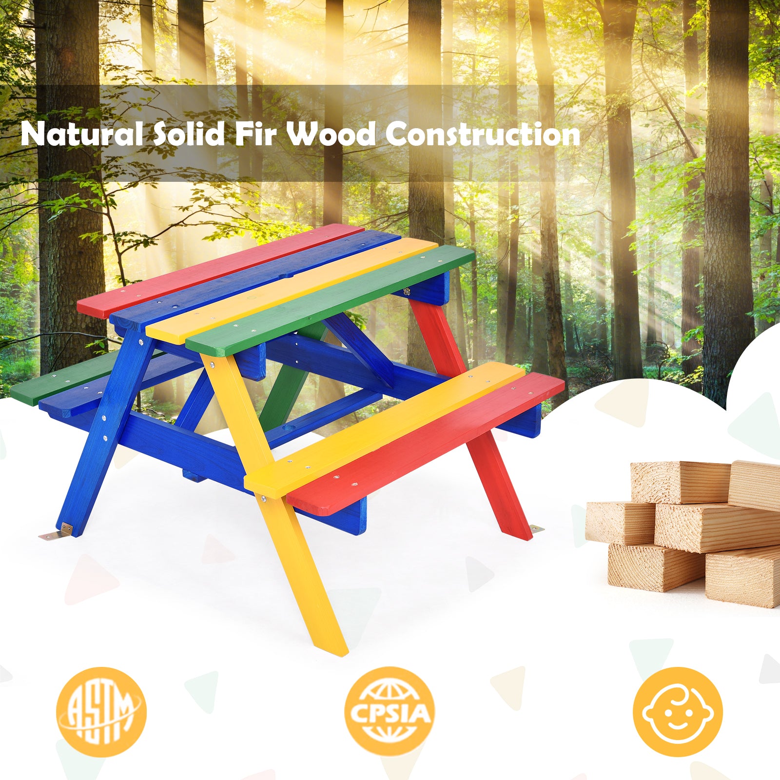 4 Seat Kids Picnic Table with Umbrella, Multicolor Kids Table & Chair Sets at Gallery Canada
